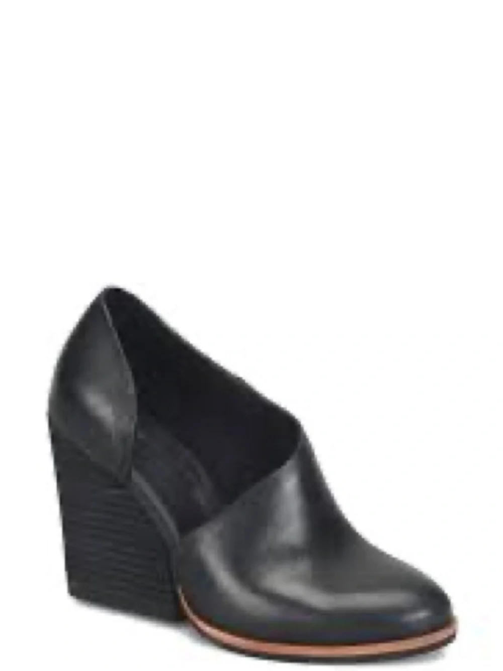 Kork-Ease Black Leather Wedge with Tan Accent